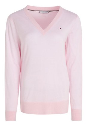 Saco Rosado Con Cuello En V Y Logo Para Mujer Tommy Hilfiger