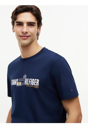 Camiseta Azul De Corte Regular Con Logo Gráfico Tommy Hilfiger