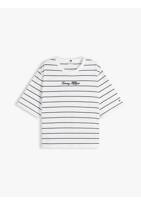 Camiseta Blanca Amplia De Cuello Redondo Con Logo Tommy Hilfiger