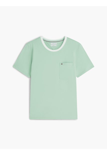 Camiseta Verde De Punto Con Cuello De Malla Tommy Hilfiger