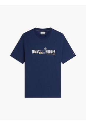 Camiseta Azul De Corte Regular Con Logo Gráfico Tommy Hilfiger