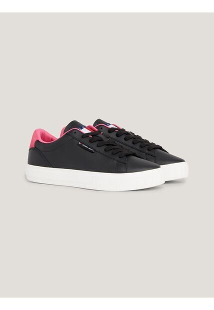 Tenis Negro Essential De Cuero Con Logo Tommy Hilfiger
