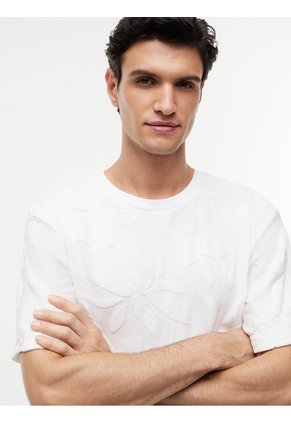 Camiseta Blanca De Cuello Redondo Con Estructura Jacquard Tommy Hilfiger