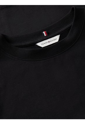 Camiseta Negra De Cuello Redondo Con Logo Bordado Tommy Hilfiger