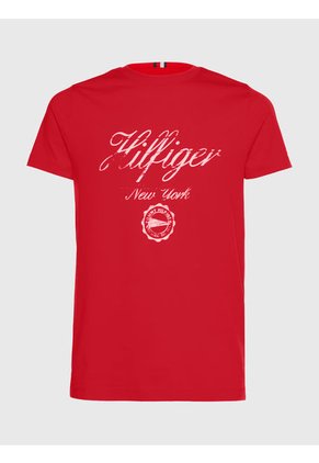 Camiseta Con Logo De Corte Slim Hombre Rojo Tommy Hilfiger