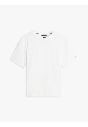 Camiseta Blanca De Cuello Redondo Con Estructura Jacquard Tommy Hilfiger