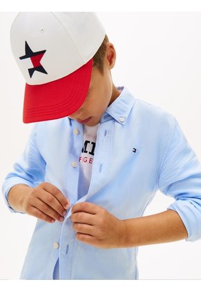 Camisa Celeste De Lino De Corte Relaxed Tommy Hilfiger