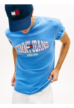 Camiseta Celeste De Punto Con Logo Ondulado Tommy Jeans