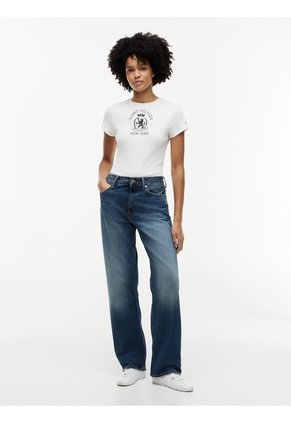 Camiseta Blanca De Corte Slim Con Escudo Tommy Hilfiger