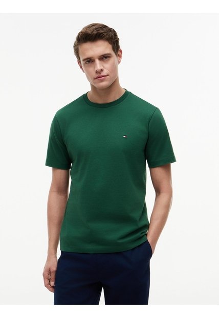 Camiseta Verde De Cuello Redondo Con Logo Bordado Tommy Hilfiger