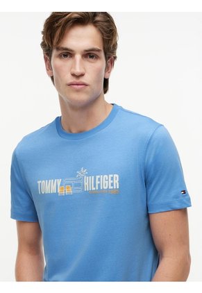 Camiseta Azul De Corte Regular Con Logo Gráfico Tommy Hilfiger