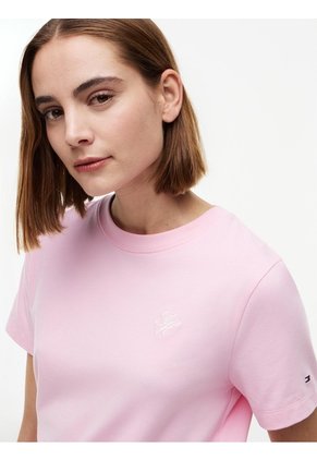 Camiseta Rosa De Cuello Redondo Con Logo Bordado Tommy Hilfiger