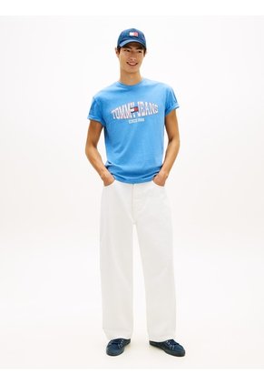 Camiseta Celeste De Punto Con Logo Ondulado Tommy Jeans