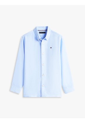 Camisa Celeste De Lino De Corte Relaxed Tommy Hilfiger