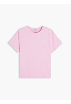 Camiseta Rosa De Cuello Redondo Con Logo Bordado Tommy Hilfiger