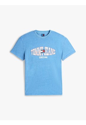 Camiseta Celeste De Punto Con Logo Ondulado Tommy Jeans