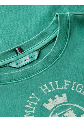 Camiseta Verde De Corte Slim Con Escudo Tommy Hilfiger