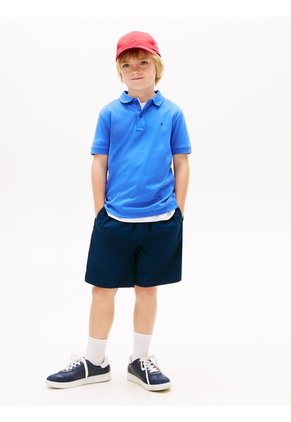 Polo Azul De Punto Interlock De Corte Regular Tommy Hilfiger