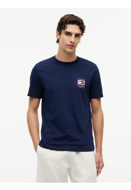Camiseta Azul De Corte Regular Con Logo Box Flag Tommy Hilfiger