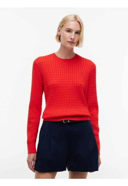 Saco Rojo De Punto Trenzado Fino Tommy Hilfiger