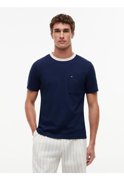 Camiseta Azul De Punto Con Cuello De Malla Tommy Hilfiger