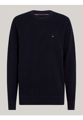 Saco Azul De Punto Texturizado Y Cuello Redondo Tommy Hilfiger