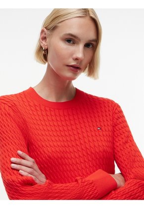 Saco Rojo De Punto Trenzado Fino Tommy Hilfiger