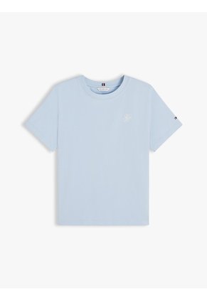 Camiseta Celeste De Cuello Redondo Con Logo Bordado Tommy Hilfiger