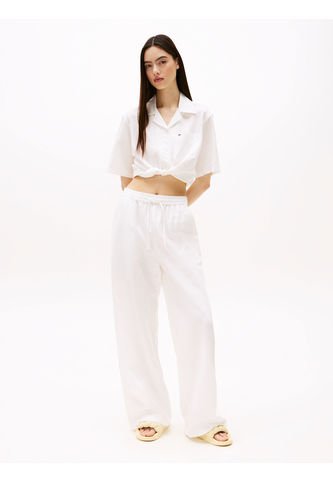 Camisa Blanca Cropped De Manga Corta Y Corte Amplio Tommy Jeans Tommy Hilfiger