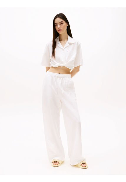 Camisa Blanca Cropped De Manga Corta Y Corte Amplio Tommy Jeans