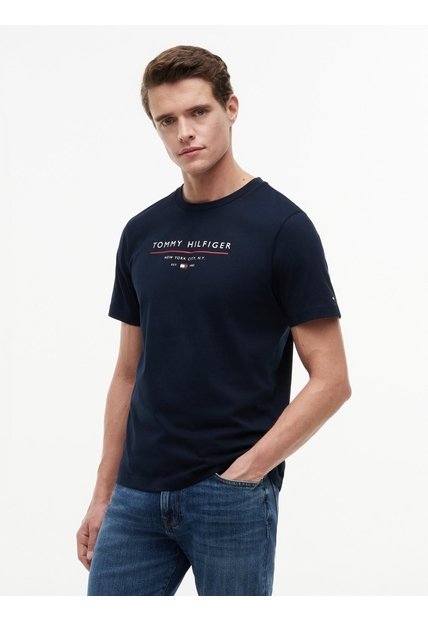 Camiseta Azul De Cuello Redondo Con Corte Regular Tommy Hilfiger