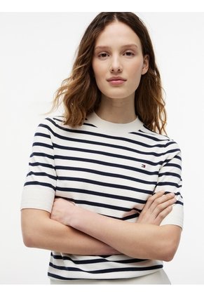 Saco Blanco De Punto Fino Con Manga Corta Tommy Hilfiger