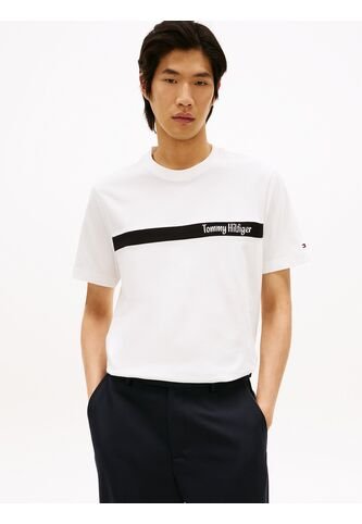 Camiseta Blanca Con Diseño De Rayas Gráfica En El Pecho Tommy Hilfiger Tommy Hilfiger