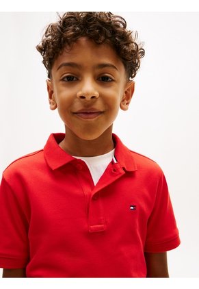 Polo Rojo De Punto Interlock De Corte Regular Tommy Hilfiger