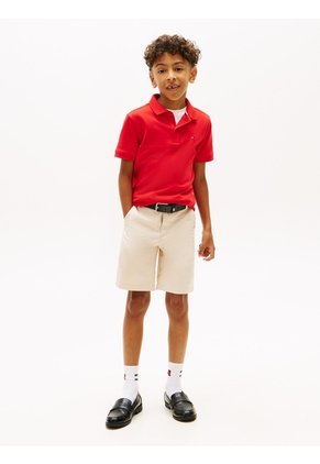 Polo Rojo De Punto Interlock De Corte Regular Tommy Hilfiger