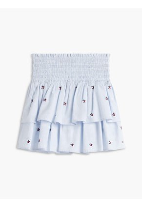Minifalda Celeste De Rayas Con Logo Y Volantes Tommy Hilfiger