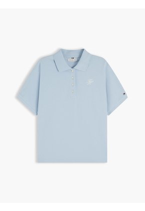 Polo Celeste De Corte Regular Con Logo Bordado Tommy Hilfiger