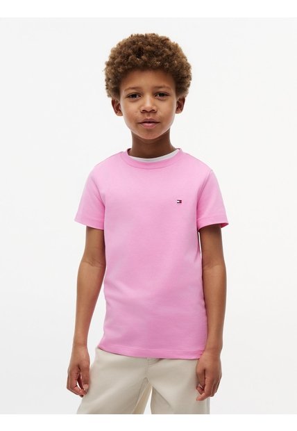 Camiseta Rosa Para Niño De Punto Con Logo Bordado Tommy Hilfiger