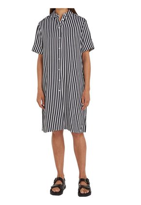 Vestido Negro Amplio De Rayas Tommy Hilfiger