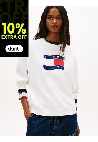 Saco Blanco Holgado De Felpa Con Logo Ondulante Tommy Jeans Tommy Hilfiger