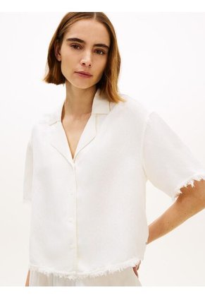 Camisa Blanca De Corte Amplio En Mezcla De Lino Tommy Hilfiger