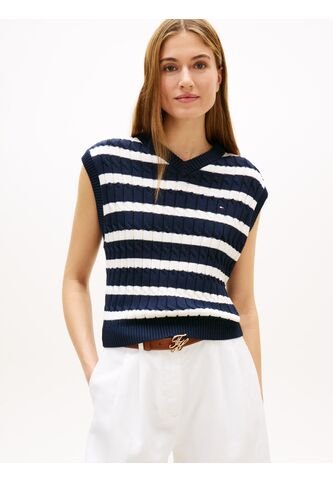 Chaleco Azul De Punto Trenzado Con Cuello En V Tommy Hilfiger Tommy Hilfiger