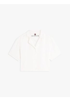 Camisa Blanca De Corte Amplio En Mezcla De Lino Tommy Hilfiger