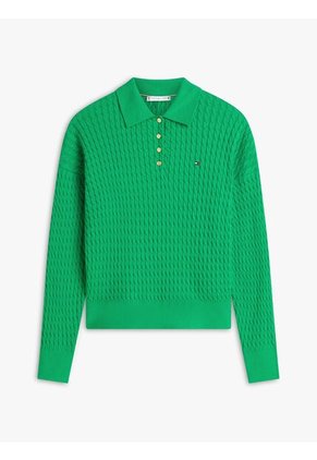 Saco Verde Tejido Amplio Tipo Polo De Punto Trenzado Tommy Hilfiger
