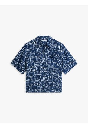 Camisa Azul De Manga Corta Con Corte Amplio Tommy Hilfiger