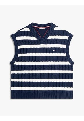 Chaleco Azul De Punto Trenzado Con Cuello En V Tommy Hilfiger