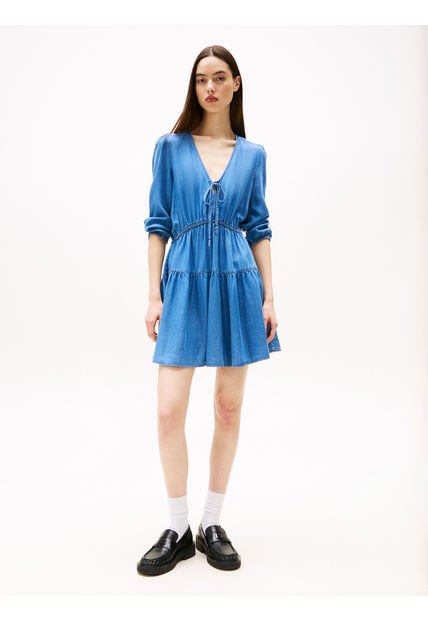 Vestido Azul Corto De Chambray Tommy Jeans