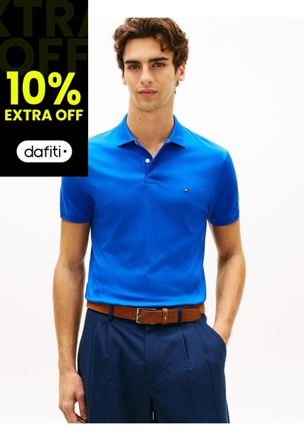 Polo Azul De Punto Interlock De Corte Regular Tommy Hilfiger