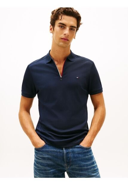 Polo Azul Marino De Corte Regular De Cierre De Cremallera De 1/4 Tommy Hilfiger