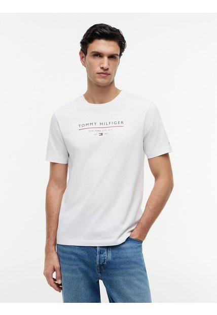 Camiseta Blanca De Cuello Redondo Con Corte Regular Tommy Hilfiger